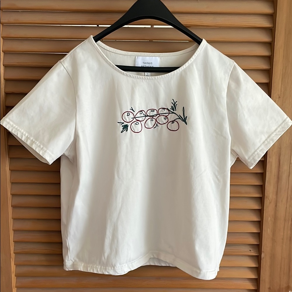 Things Between tomato White Embroidered Women's Top